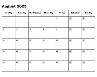 August 2025 Calendar Print