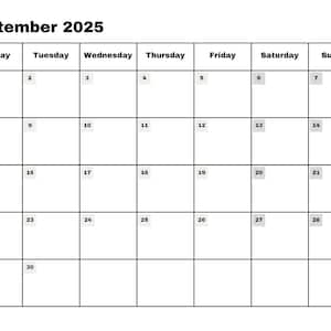 September 2025 Month Calendar Print