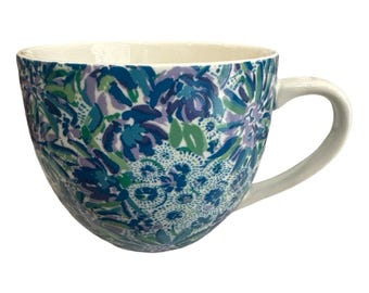Lilly Pulitzer Lion Around Blue Print White Handle Mug