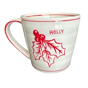 Vintage Molly Hatch for Anthropologie White Red Holly Mug image 5