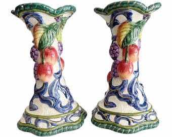 Vintage Fitz and Floyd Florentine Fruit Candle Holders Set of 2