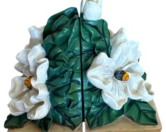Vintage Retro Magnolia Flower Resin Book Ends Set of 2