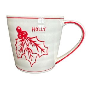 Vintage Molly Hatch for Anthropologie White Red Holly Mug image 1