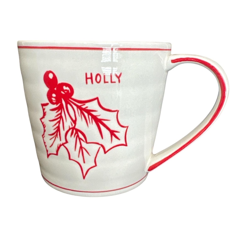 Vintage Molly Hatch for Anthropologie White Red Holly Mug image 1