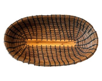 Hand Made And Sewn Pine Needle Basket 9”x5”x2”
