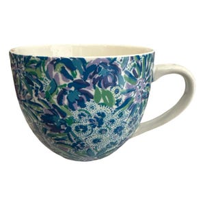Lilly Pulitzer Lion Around Blue Print White Handle Mug