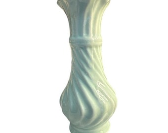 Vintage Seafoam Green Swirl Ceramic Bud Vase Scallop Rim