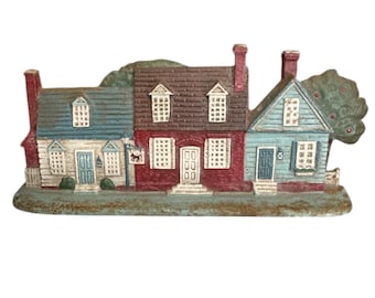 Vintage Cast Iron Colonial Town Houses Painted Door Stop