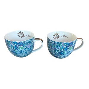 Lilly Pulitzer Lion Around Blue Print Gold Handle Mugs