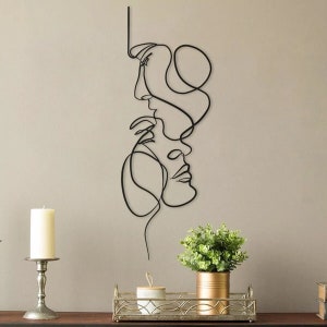 Black Metal Wall Art Minimalist Facial Line Wall Hanging Decor Abstract Iron Wall Sculpture Home Decoration Crafts