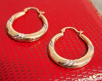 Vintage 9ct Gold Fancy Hoop Earrings 1990's
