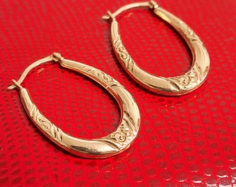 Vintage 9ct Gold Fancy Hoop Earrings 1990's