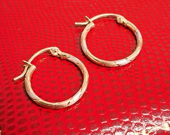 Vintage 9ct Gold Three Coloured Gold Hoop Earrings 1990's
