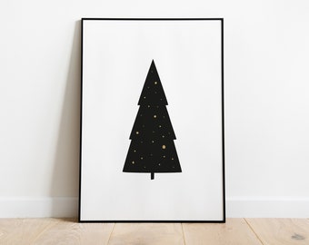 Minimalist Black & Gold Christmas Tree Print (Digital Download)