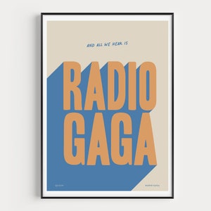 Radio Gaga Print Blue, Queen Band Poster, Retro 80s Wall Art, Music Print, Concert Gig Poster, Freddie Mercury, Digital Print, Printable