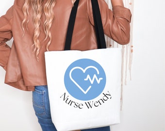 Personalized Nurse Tote Bag, Heartbeat Design