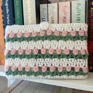 Tulip book sleeve, paperback book, green and pink, book sleeve, gift ideas, button book sleeve, flower sleeve