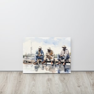 Gullah Art | Original Watercolor Painting | Sitting on the Dock | Canvas Print