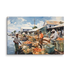 Gullah Art | Original Watercolor Painting | Marketplace III | Canvas Print