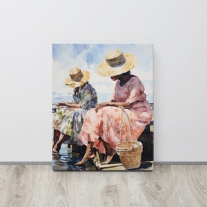 Gullah Art | Original Watercolor Painting | Dipping our Toes In | Canvas Print