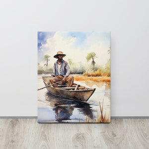 Gullah Art | Original Watercolor Painting | Catching Dinner | Canvas Print