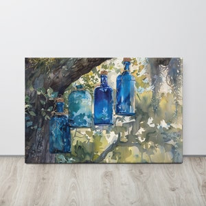 Gullah Art | Original Watercolor Painting | Haint Bottles | Canvas Print