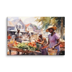 Gullah Art | Original Watercolor Painting | Market | Canvas Print
