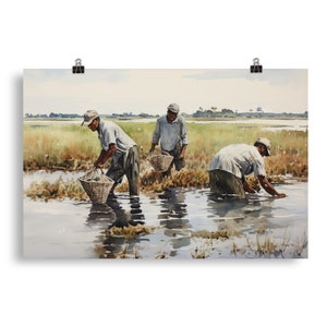 Gullah Art | Watercolor Painting | Men Oystering | Poster Print
