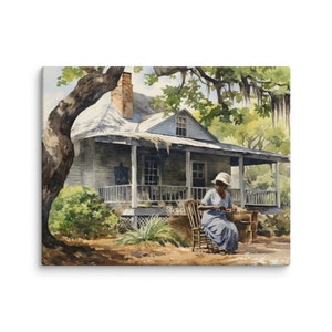 Gullah Art | Original Watercolor Painting | Out Front | Canvas Print