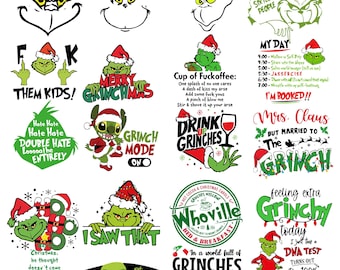 Grinch Face SVG Bundle, PNG, Cricut, Christmas Svg, My Day Grinch SVG, Grinch face cut file, Whoville University svg,