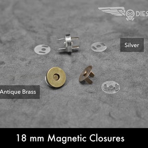 May include: An assortment of 18 mm magnetic closures in silver and antique brass finishes. The image shows the closures with their corresponding plastic washers. The text on the image reads "DIESELPUNK.RO" and "18 mm Magnetic Closures."