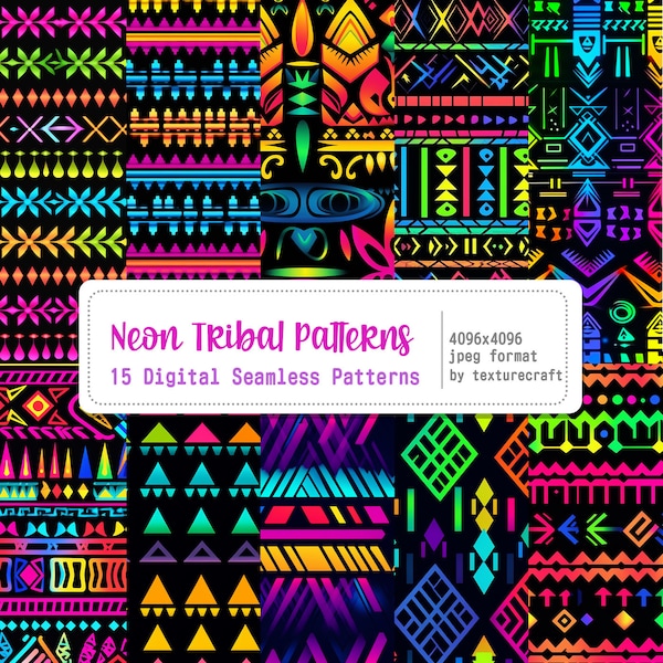 15 Neon Rainbow Tribal Digital Patterns