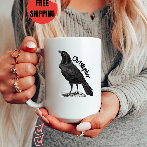 Custom Raven Mug, Raven Energy, Bird Lover, Gift for Birder, Gift for Hiker, Raven Mug, Raven Tea Mug, Bird Mug, Raven Crow Mug, Crow Mug