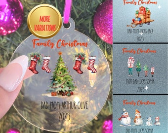 Clear Custom Family Christmas Ornament (E), Clear Christmas Ornament, Snowman Family, Presents Family Ornament, Family Names Ornament,