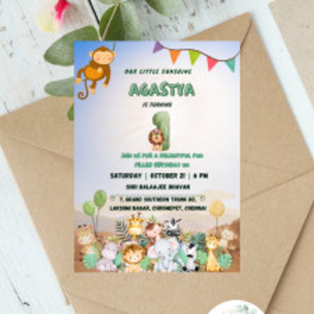Jungle Theme First Birthday Invitation Etsy