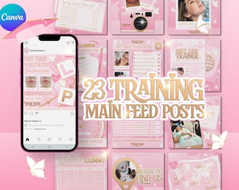 23 Training Academy Instagram Templates, Editable Canva Beauty School Posts, For Aesthetics, Lash Techs, Salons, Hair. Pink & Gold Luxury