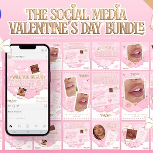 Valentine&#39;s Day Instagram Bundle Templates. DIY Canva Editable Posts, Pink & Gold Beauty, Aesthetics, Lash Technician, Hair, Nails, Sale