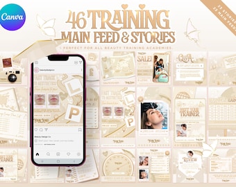 Beauty School Instagram Template Bundle, Beige Aesthetics (Canva Editable)
