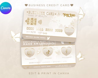 Plantilla de tarjeta de presentación beige y dorada para salón de belleza, Canva (descarga digital)