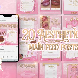 20 Aesthetics Instagram Post Vorlagen, Pink & Gold Canva Design (Digitaler Download)