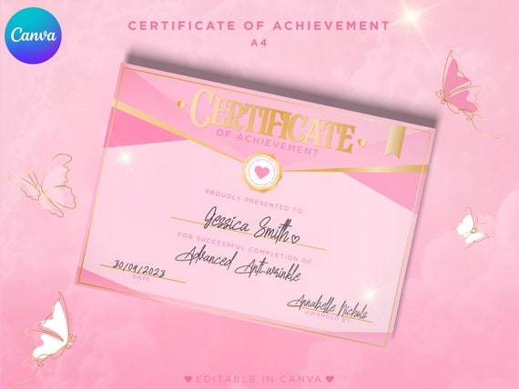 Pink & Gold Certificate of Completion Template, Beauty Brands (Canva Editable)