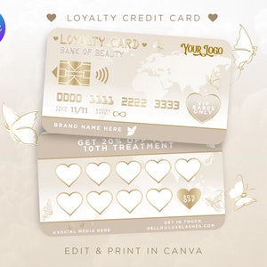 Loyalitätskarte Kreditkarten Vorlage. Beige & Gold Beauty Treuekarte. Individualisierbar Auf Canva, Aesthetics, Kosmetikerin, Lash Tech, Haare, Nägel