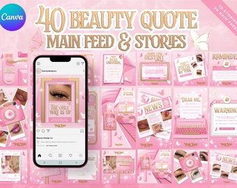 Beauty Quote Instagram Templates, Pink & Gold Canva Editable (Digital Download)
