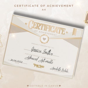 Neutral Beige & Gold Vorlage für ein Abschlusszertifikat (Canva)