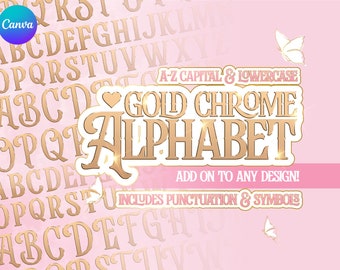 Chrome PNG Alphabet Clip Art. Calligraphy Gold Luxury Text. Transparent Background, Canva Elements, Metallic Letters, Beauty & Aesthetics.