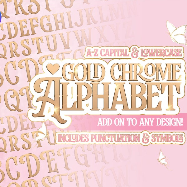 Chrome PNG Alphabet Clip Art. Calligraphy Gold Luxury Text. Transparent Background, Canva Elements, Metallic Letters, Beauty & Aesthetics.