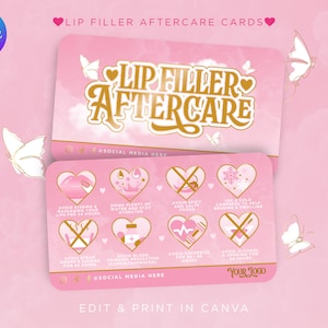 Lip Filler Aftercare Card Canva Template. Pink & Gold Luxus, Visitenkarten 3,5 "x 2" , Ästhetik, Kosmetikerin, Injektor, Kosmetikerin.