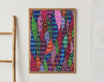 抽象アートプリント：カラフルな渦巻き模様の絵画（デジタル