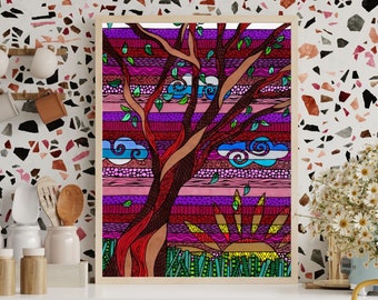 Lámina artística del Árbol de la Vida: Decoración de pared abstracta dibujada a mano (Descarga digital)