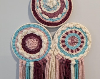 Geweven boho-muurhanger: drievoudige cirkel
